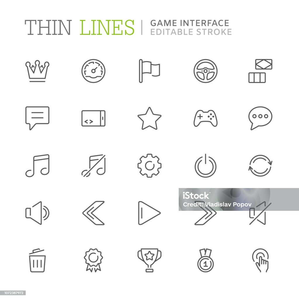 Collection de l’interface de jeu liés icônes de ligne. Accident vasculaire cérébral modifiable - clipart vectoriel de Icône libre de droits