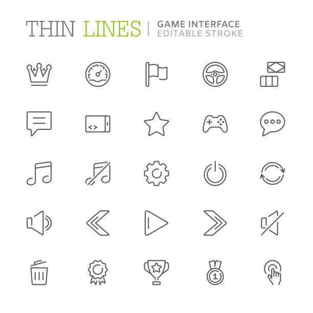 Collection of game interface related line icons. Editable stroke Collection of game interface related line icons. Editable stroke training equipment stock illustrations