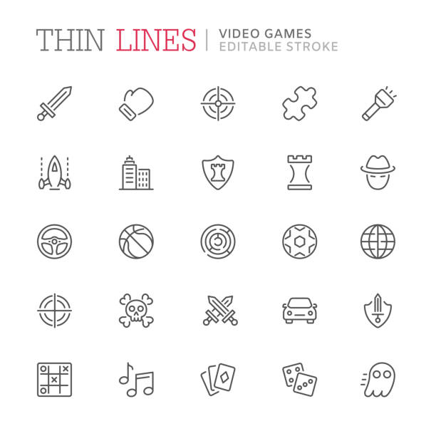 Video game genres related line icons. Editable stroke Video game genres related line icons. Editable stroke training equipment stock illustrations