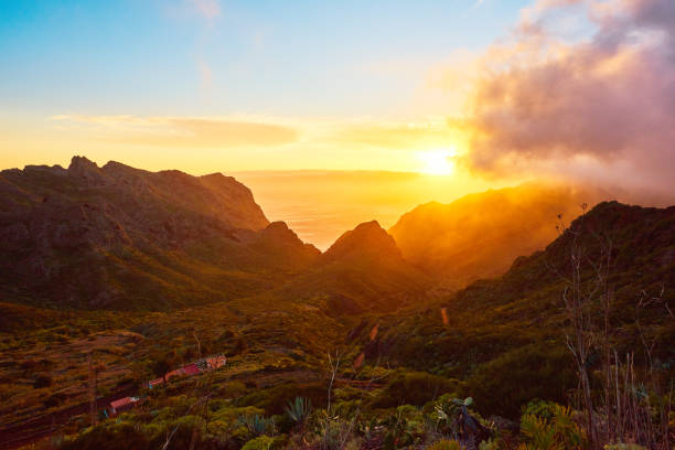 horizontal shot of sunset time in Teno mountains, mountain landscape.