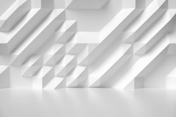 White abstract room wall colorless illustration Abstract white room wall with futuristic bumpy geometric polygonal surface colorless 3d illustration architecture built structure futuristic contemporary stock pictures, royalty-free photos & images