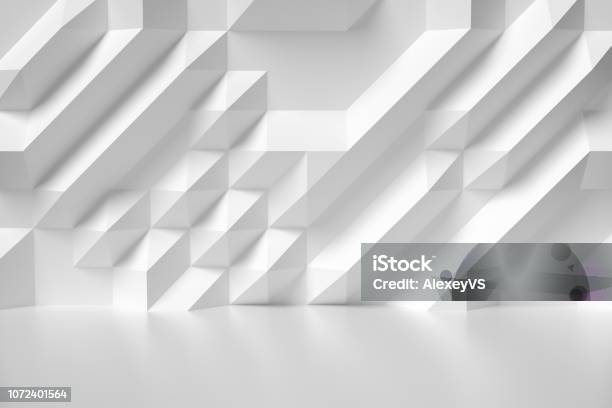 White Abstract Room Wall Colorless Illustration Stock Photo - Download Image Now - Three Dimensional, Backgrounds, Abstract