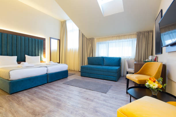 istock Interior of a hotel bedroom 1072412180