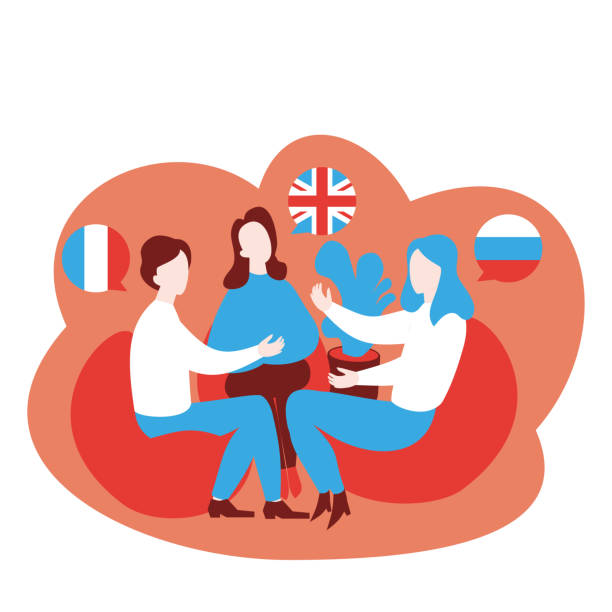 Flat Speaking Club And Discussion Class Multilingual Cartoon Students Learn  English French And Russian In School Learning Foreign Languages Course  Conversation With Flag In Speech Bubble Stock Illustration - Download Image  Now -