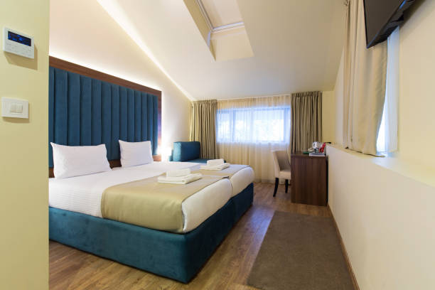 istock Interior of a hotel bedroom 1072412490