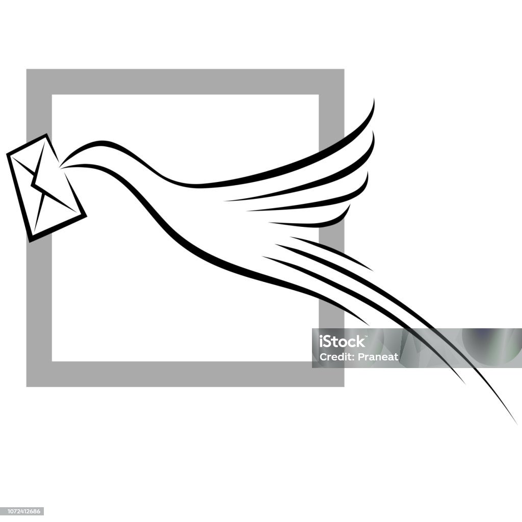 Fast Bird with Envelope Bird with Envelope on grey color frame Animal Wing stock vector