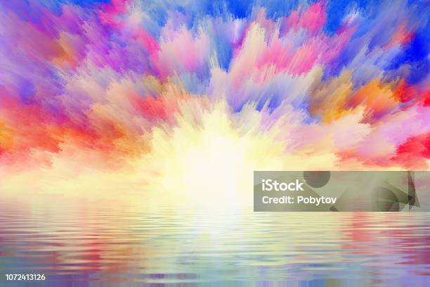 Fabulous Sunrise Reflected In The Water Stock Illustration - Download Image Now - Watercolor Painting, Sunrise - Dawn, Awe