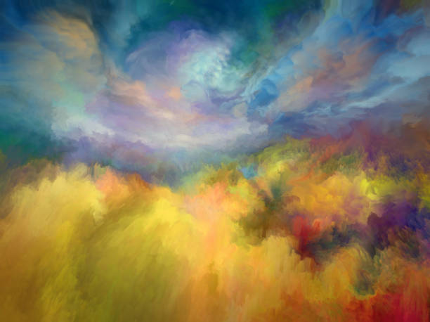 letni krajobraz malarstwa olejowego, impresjonizm - sky watercolour paints watercolor painting cloud stock illustrations
