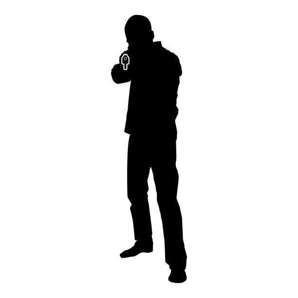 istock Man with gun silhouette criminal person concept front view icon black color illustration 1072415412