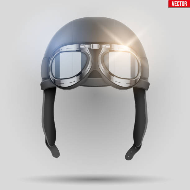 Retro aviator helmet with goggles Retro aviator pilot leather helmet with goggles. Aviation History Symbol. Vintage style. Vector Illustration. kids snow suits stock illustrations