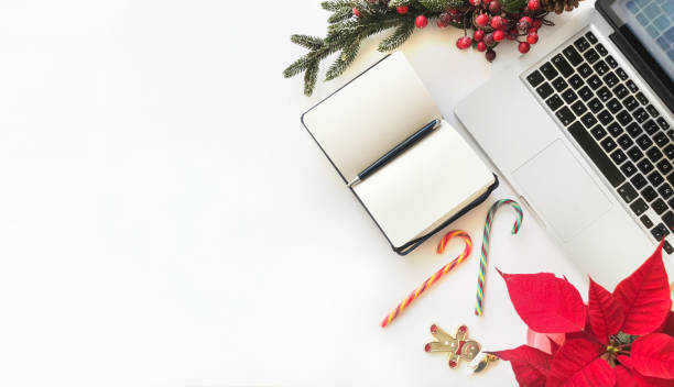 desk office at christmas on white background - hard candy candy fruit nobody imagens e fotografias de stock