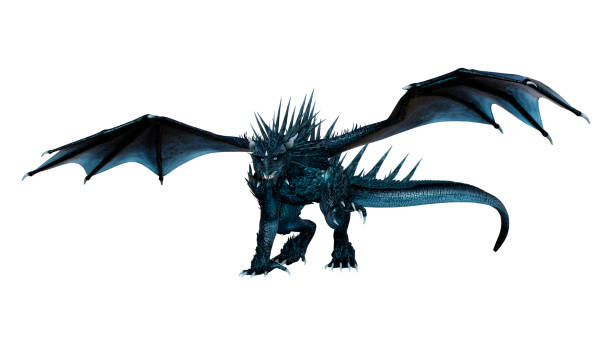 istock 3D illustration black fantasy dragon on white 1072422256