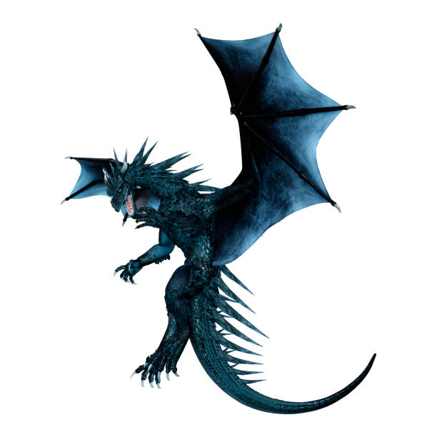 istock 3D illustration black fantasy dragon on white 1072422266