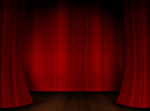 Classical style red curtains stage digitally generated