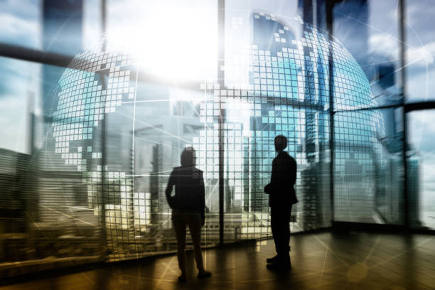 3D Earth hologram on blurred background.Global business and communication concept.