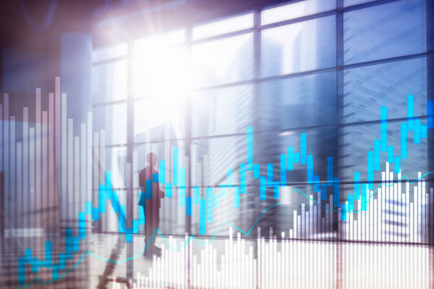 istock Stock trading candlestick chart and diagrams on blurred office center background. 1072427622