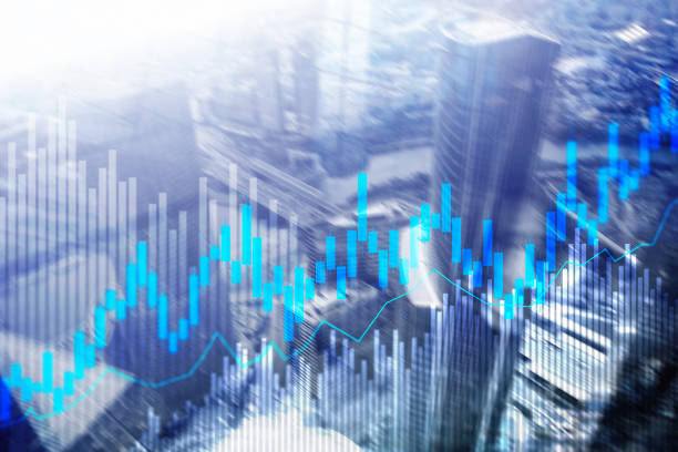 istock Stock trading candlestick chart and diagrams on blurred office center background. 1072427658