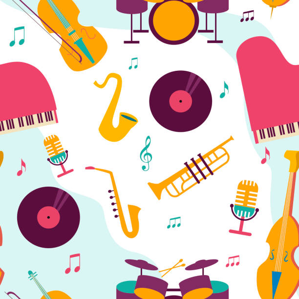 Seamless pattern with music instruments and notes. Editable vector illustration Seamless pattern with music instruments and notes. Editable vector illustration microphone patterns stock illustrations