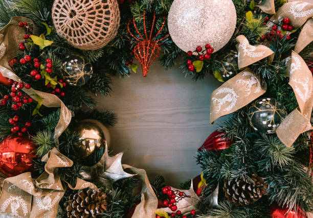 istock Beautiful christmas wreath close up 1072430802