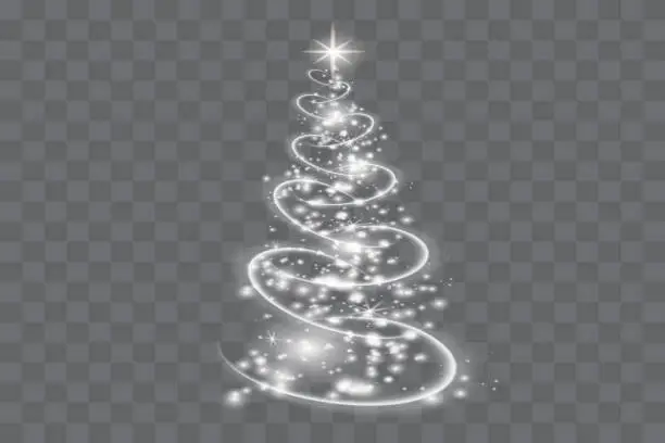 Vector illustration of Silver Christmas tree on transparent background.Christmas abstract pattern.