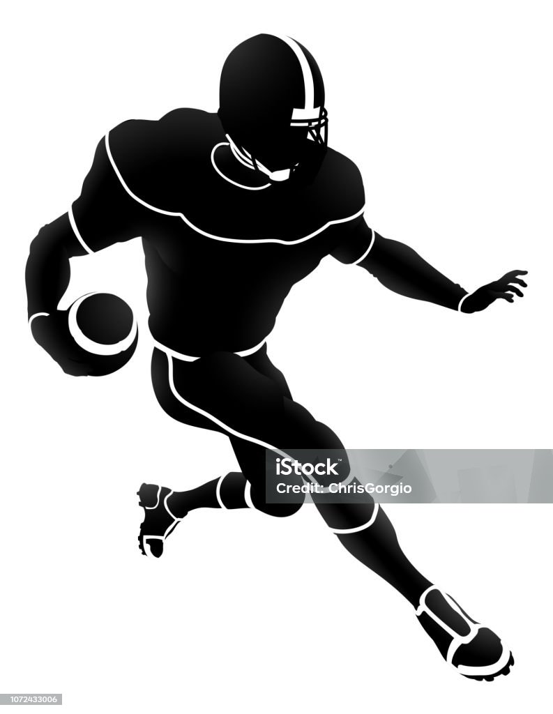 Silhouette American Football Player Detailed silhouette American Football player charging American Football Player stock vector