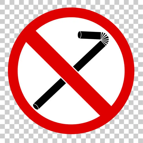 Vector illustration of prohibited sign, stop using plastic straw, at transparent effect backgrund