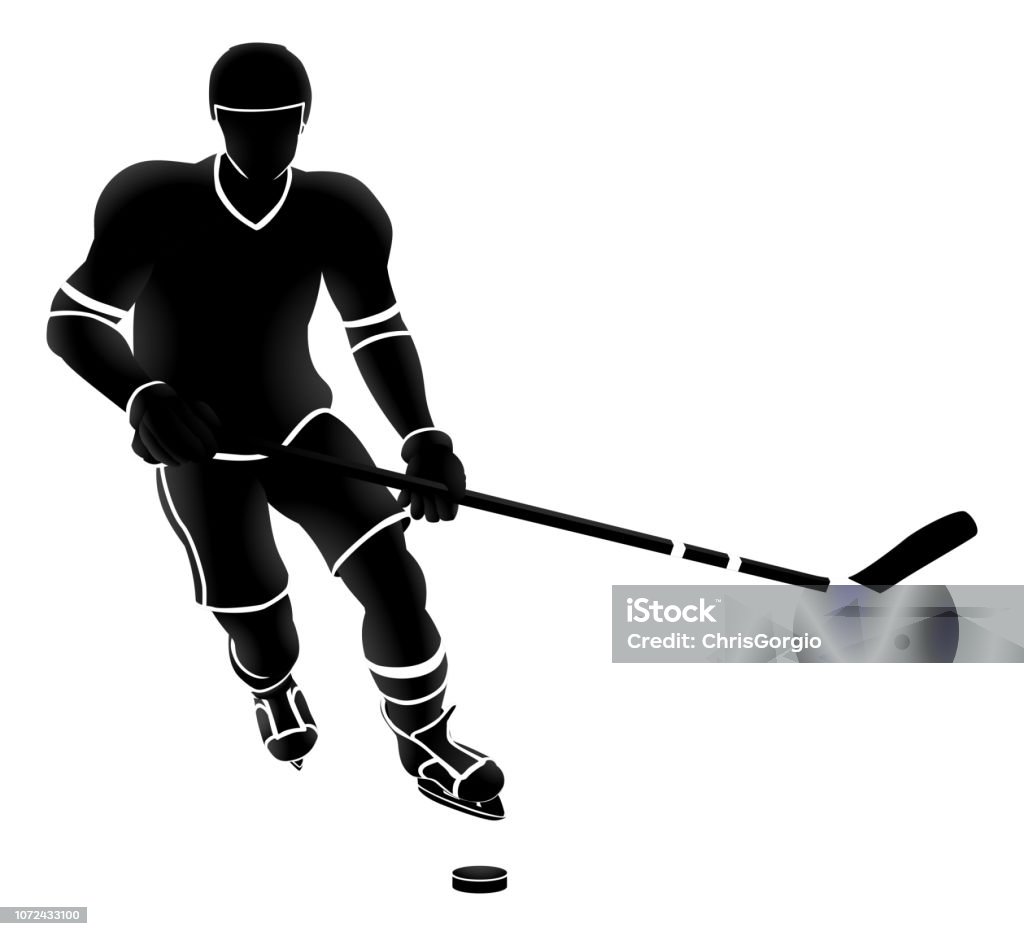 Ice Hockey Player Silhouette An ice hockey player silhouette sports illustration Hockey Puck stock vector