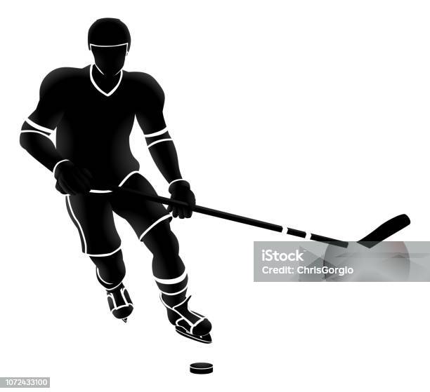 Ice Hockey Player Silhouette Stock Illustration - Download Image Now - Hockey Puck, Hockey Stick, In Silhouette