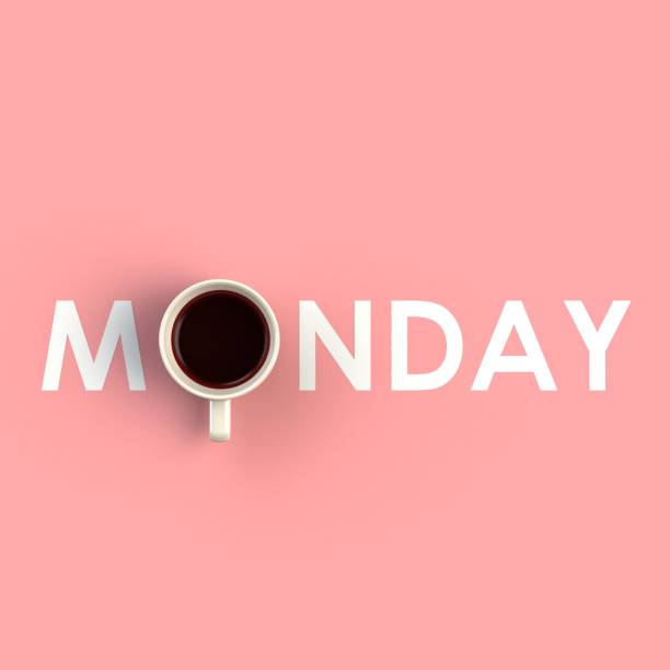 Top view of a cup of coffee in the form of monday isolated on pink background, Coffee concept illustration, 3d rendering Top view of a cup of coffee in the form of monday isolated on pink background, Coffee concept illustration, 3d rendering monday stock pictures, royalty-free photos & images