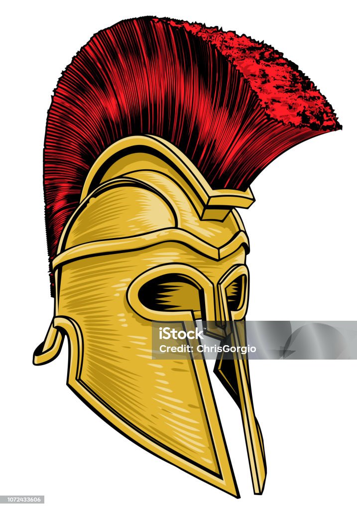 Ancient Greek Trojan Spartan Gladiator Helmet A Trojan, Spartan ancient Greek or Roman gladiator warrior helmet Mascot stock vector