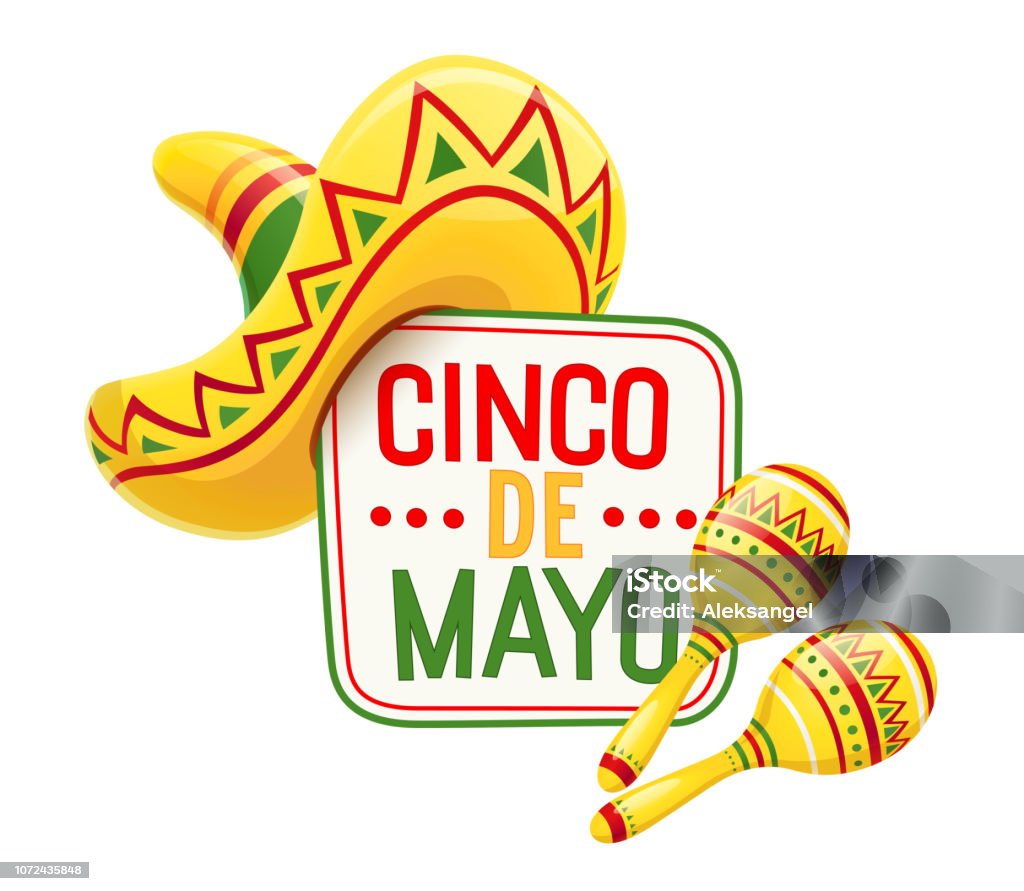 Sombrero and maracas for Cinco de Mayo Sombrero and maracas for Cinco de Mayo celebration. Mexicano ethnic symbols for national Mexico holiday. Isolated white background. EPS10 vector illustration. Sombrero stock vector