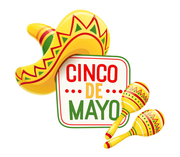 Sombrero and maracas for Cinco de Mayo Sombrero and maracas for Cinco de Mayo celebration. Mexicano ethnic symbols for national Mexico holiday. Isolated white background. EPS10 vector illustration. sombrero stock illustrations