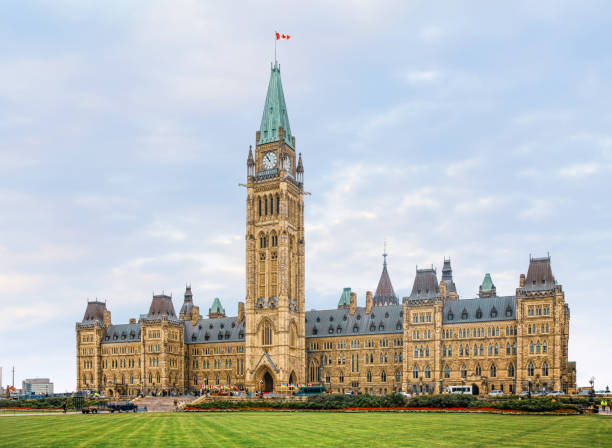 Canadian Parliament Building View of the Canadian Parliament building at Ottawa parliament building stock pictures, royalty-free photos & images