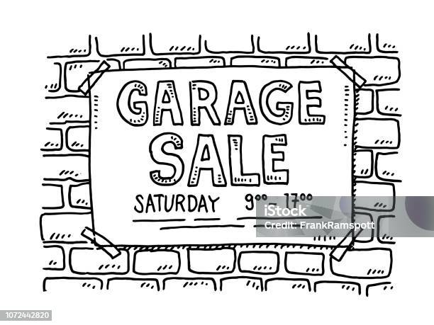 Garage Sale Sign Poster On Brick Wall Drawing Stock Illustration - Download Image Now - Garage Sale, Cartoon, Flea Market