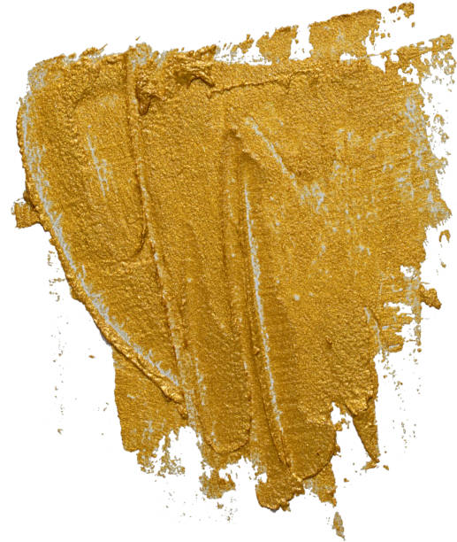 istock Golden cosmetics swatch smear. Gold texture brush stroke design element. Abstract hand drawn label. 1072446398