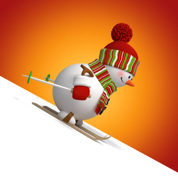 istock 3d skiing snowman, blank Christmas corner 1072459858