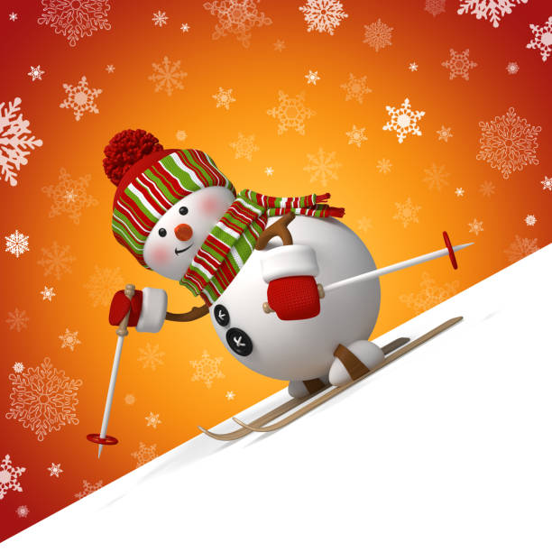 istock 3d skiing snowman, blank Christmas corner 1072459944