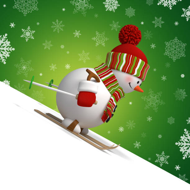 istock 3d skiing snowman, blank Christmas corner 1072460108
