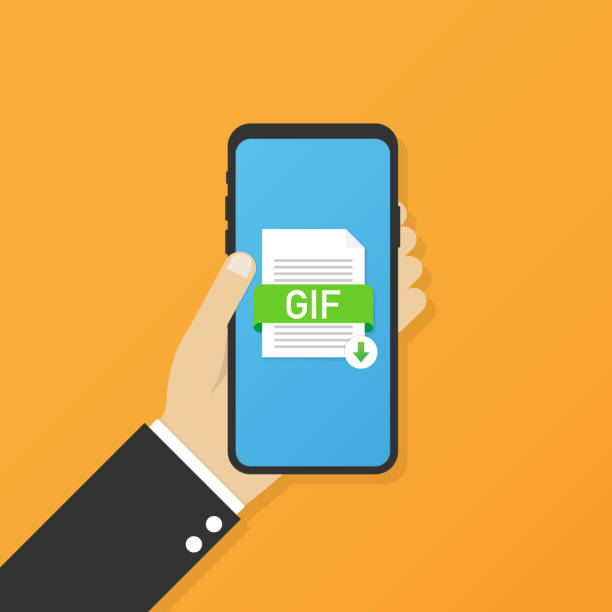 Download Gif Button On Smartphone Screen Downloading Document Concept File  With Gif Label And Down Arrow Sign Stock Illustration - Download Image Now  - iStock
