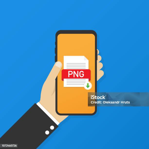 Download Png Button On Smartphone Screen Downloading Document Concept File With Png Label And Down Arrow Sign Vector Stock Illustration Stock Illustration - Download Image Now