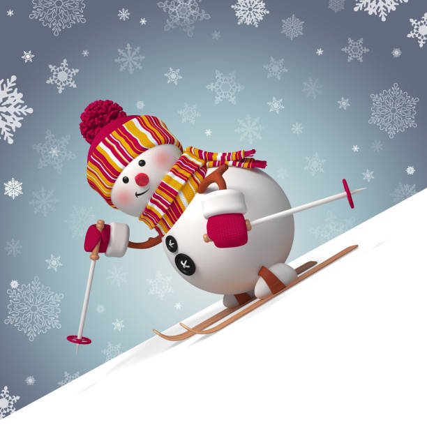 istock 3d skiing snowman Christmas greeting card 1072462514