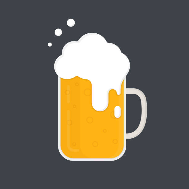 ilustraciones, imágenes clip art, dibujos animados e iconos de stock de jarra de cerveza. jarra de cerveza con mucha espuma. icono de vector. diseño plano. - pint glass