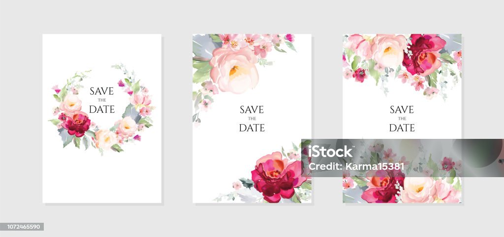 Greeting card and background with bouquets of flowers.  A set of vector illustrations in a watercolor style. Flower stock vector
