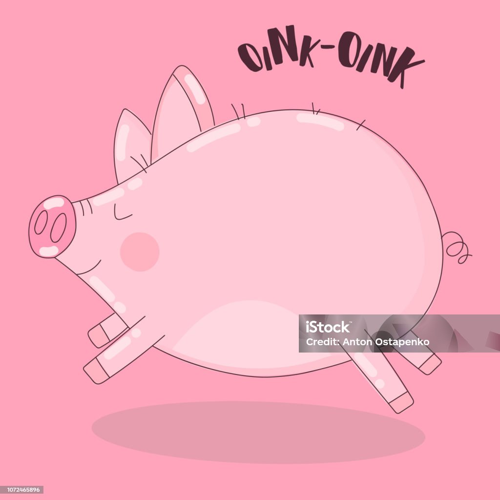 Hình Ảnh Vector Của Một Con Lợn Đang Chạy Trên Nền Màu Hồng Với ...