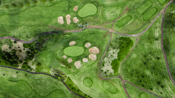 Top view of green grass golf course
