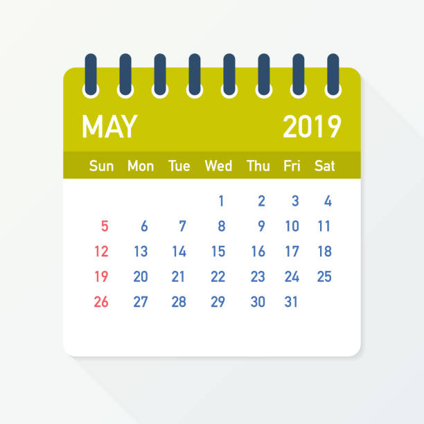 illustrations, cliparts, dessins animés et icônes de feuille de calendrier mai 2019. calendrier 2019 dans le style plat. illustration vectorielle. - romance backgrounds sticky paper