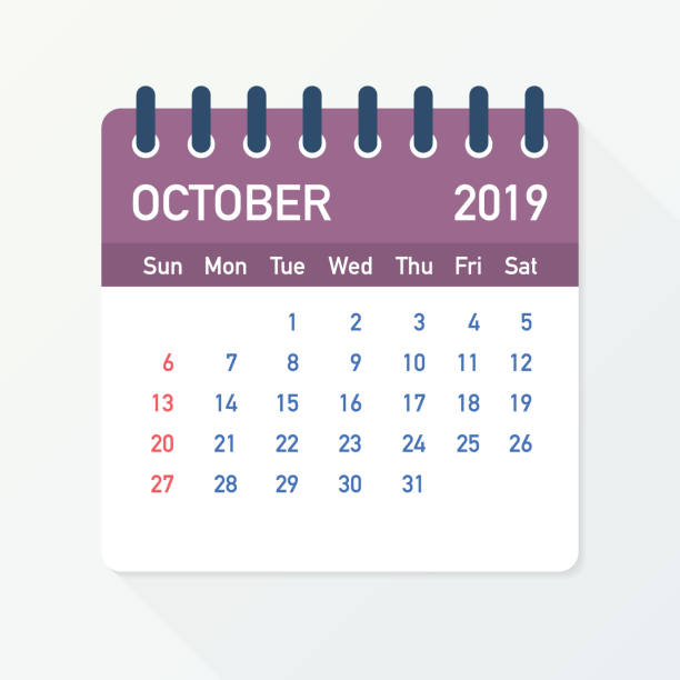 illustrations, cliparts, dessins animés et icônes de feuille de calendrier octobre 2019. calendrier 2019 dans le style plat. illustration vectorielle. - romance backgrounds sticky paper