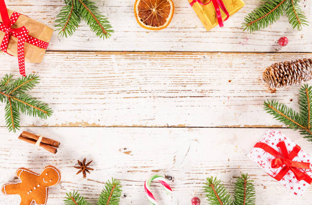 istock Christmas decoration on wooden background 1072473140