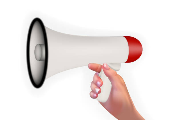istock Silhouette of colorful loudspeaker in man's hand. 3D version. Vector Illustration. EPS10 1072473620