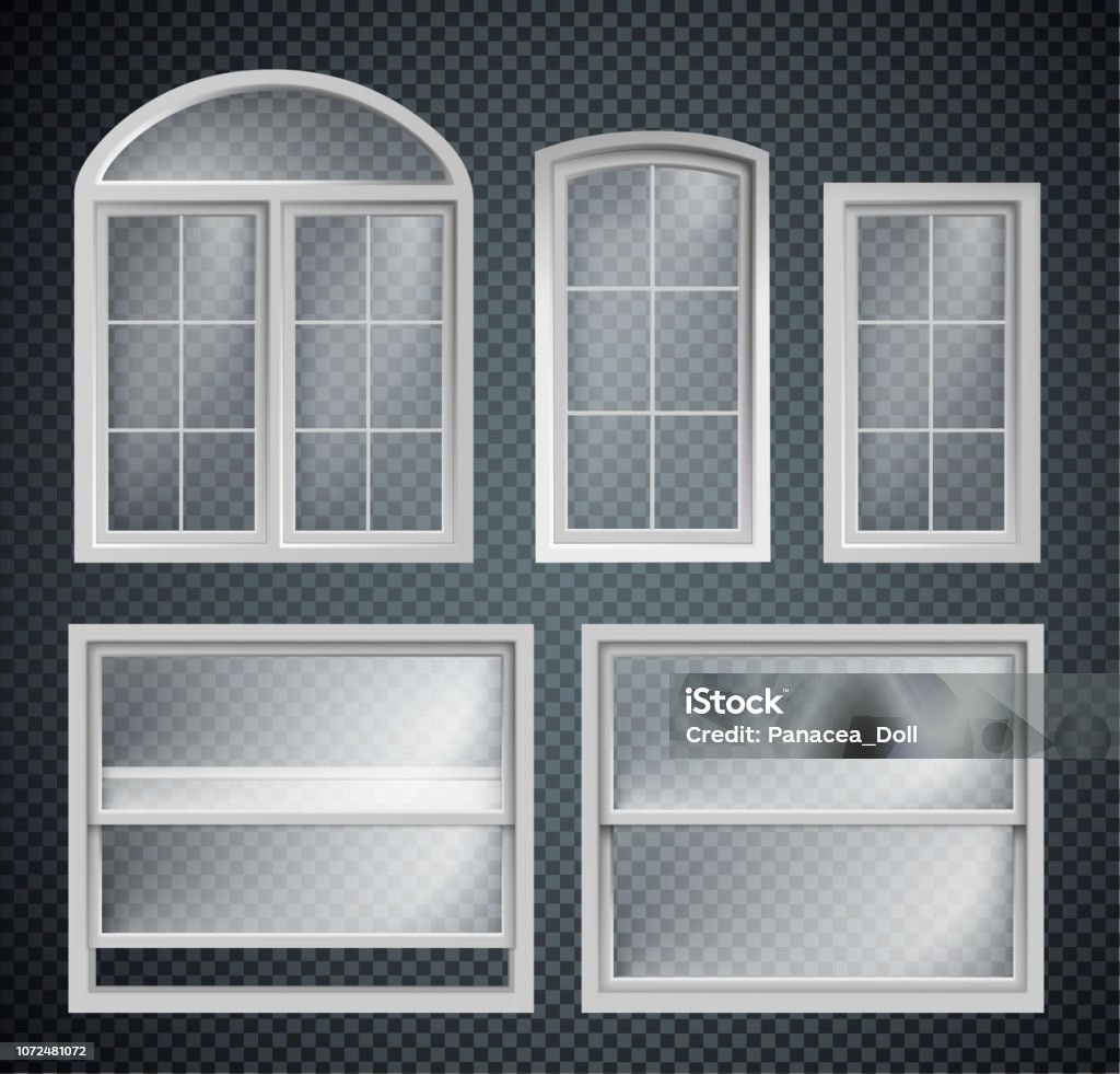 set of window frames showcase isolated on transparent background Window stock vector